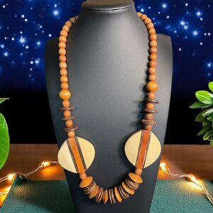 Boho Chunky‎ Tribal Wood Bead Necklace Statement Ethnic Pendant Natural Brown
